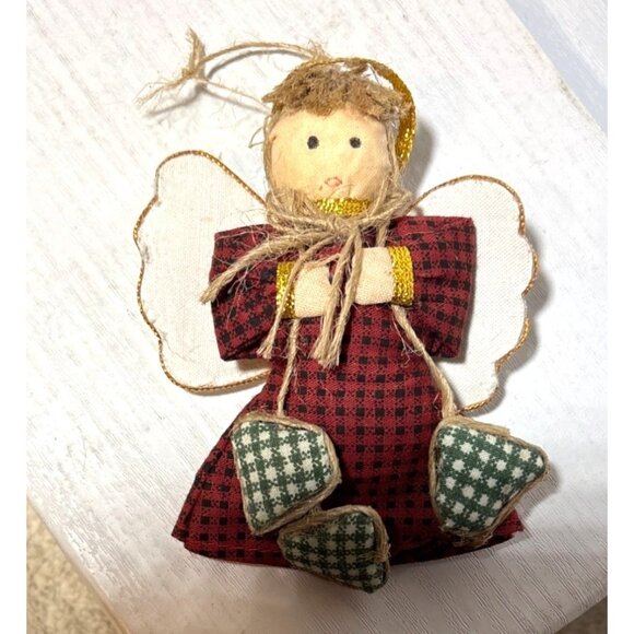 Handcrafted Christmas Ornaments Rustic Fabric Set Of 3 Angel Dove Stocking - Picture 2 of 12